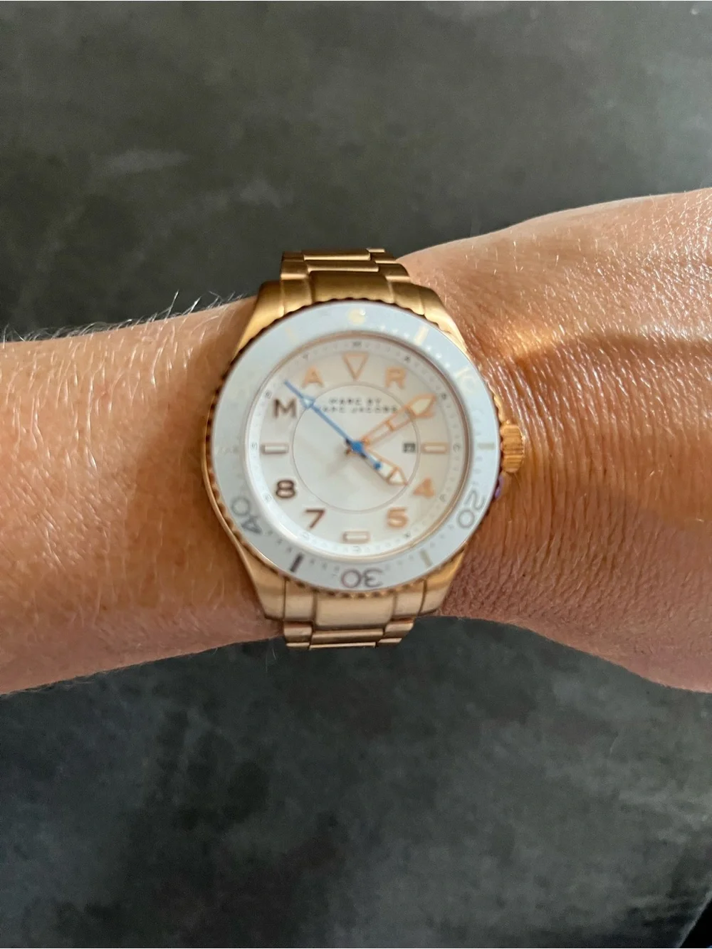 Marc by Marc Jacobs Gold and White Round Link Bracelet Watch